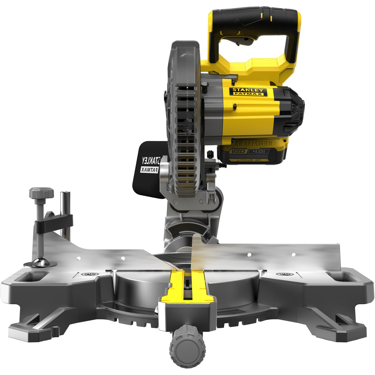 Stanley fatmax v20 18v 4.0ah 190 mm piła poprzeczna i ukośna (żółto-czarna, akumulator (18v, 4.0ah) i ładowarka (2a) w zestawie)