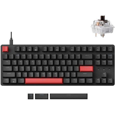 Klawiatura mechaniczna Lemokey x1-a3 (czarna, układ amerykański (qwerty), keychron mechaniczny brązowy, 80% (tkl), czerwone diody LED, podwójny strzał abs)