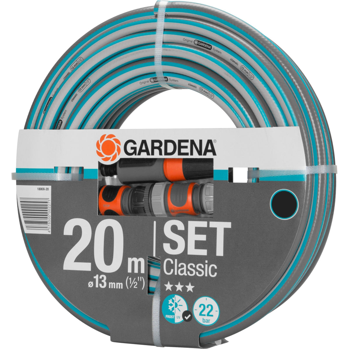 Wąż Gardena Classic 13 mm (1 2 ), z akcesoriami (szary turkus, 18008-20, 20 m)