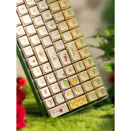 Mechaniczna klawiatura do gier Iqunix F97 Floral Date RGB (zielona, układ USA (QWERTY), Gateron Red, 96%, diody RGB, możliwość wymiany podczas pracy, pbt, 2,4 GHz | bluetooth 5.1 | USB-C)