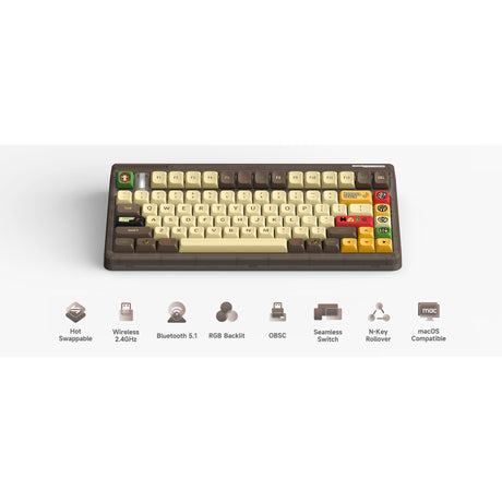 Bezprzewodowa klawiatura mechaniczna Iqunix og80 happy ape (czarna, układ amerykański (qwerty), iqunix moonstone turbo, 80% (tkl), diody rgb, możliwość wymiany podczas pracy, pbt, 2,4 GHz | bluetooth 5.1 | usb-c)