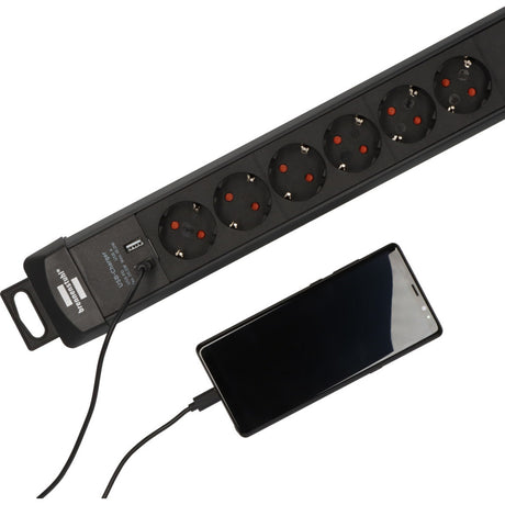 Brennerstuhl listwa zasilająca premium-line 6-kierunkowa z listwą zasilającą USB-C PD 30W i USB-A 18W (czarna, 1x USB-A, 1x USB-C)
