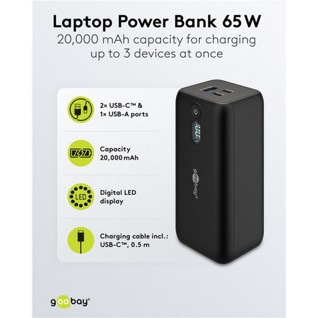 Power bank do laptopa Goobay (czarny, 20 000 mAh, zasilanie)