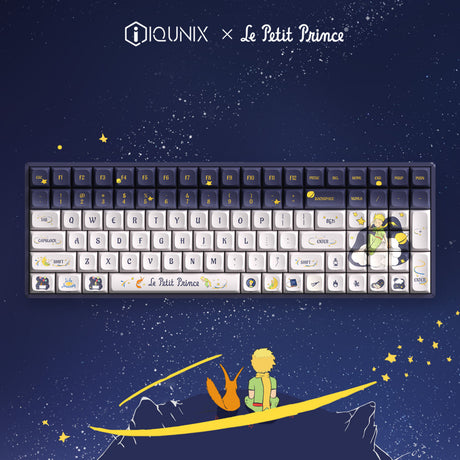 Mechaniczna klawiatura do gier Iqunix F97 Starry Tryst RGB (ciemnoniebieski, układ US (QWERTY), Iqunix Little Prince, 96%, diody LED RGB, możliwość wymiany podczas pracy, PBT, 2,4 GHz | Bluetooth 5.1 | USB-C)