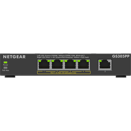 Przełącznik niezarządzalny Netgear 5-portowy Gigabit Ethernet Poe+ (gs305pp) (czarny)