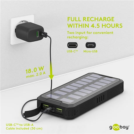 Zewnętrzny powerbank solarny Goobay 20 000 mAh z zasilaniem (czarny)