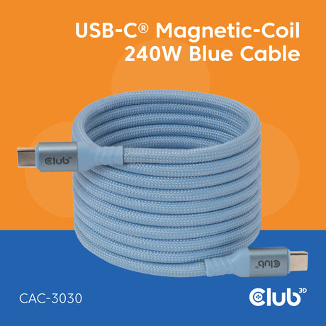 Cewka magnetyczna Club 3D USB-C 240W PD3.1 Niebieski, kabel 2 metry (niebieski)