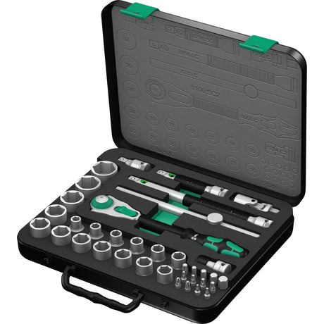 Zestaw grzechotek Zyklop Speed Wera 8100 sc 2, 1 2, 37-częściowy zestaw narzędzi (czarno-zielony, grzechotka szybkobieżna z głowicą obrotową)