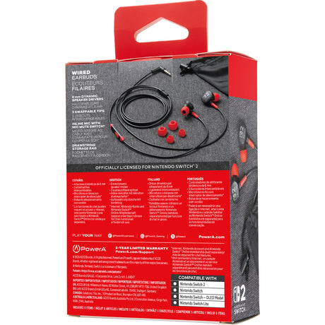 Przewodowe słuchawki douszne Powera do Nintendo Switch 2 douszne (czarno-czerwone, Nintendo Switch 2, Nintendo Switch, Nintendo Switch - model OLED, Nintendo Switch Lite)