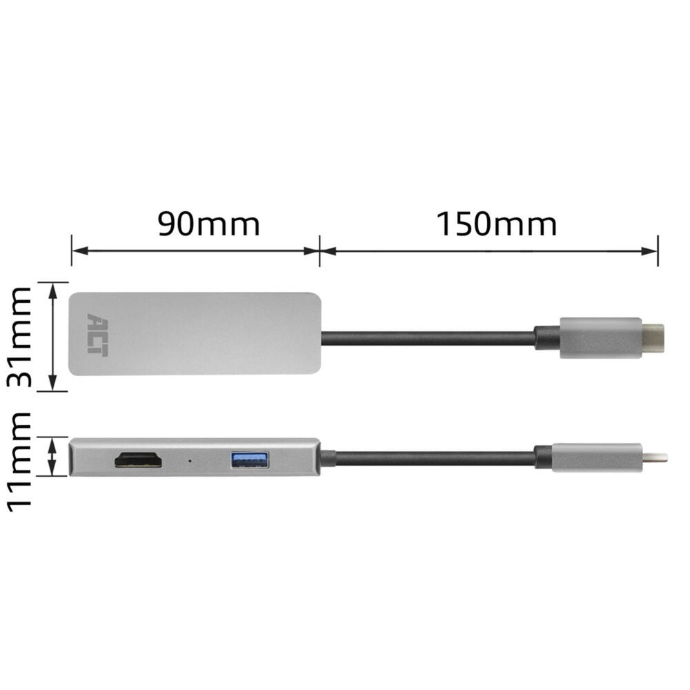 Łączność Act Wieloportowy adapter USB-C 4K do 2 ekranów HDMI, port danych USB-A (aluminium)