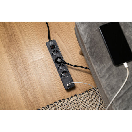Brennerstuhl ecolor 4-kierunkowa listwa zasilająca z 2 złączami do ładowania USB, listwa zasilająca (czarna, 2x USB-C)
