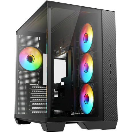 Obudowa midi tower ze stali Sharkoon Sharkoon (czarna | 2x USB-A | 1x USB-C | RGB | szkło hartowane)