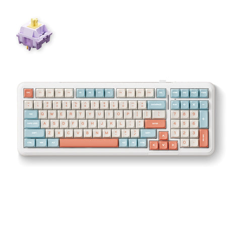 Mchose K99 Horizon Orange Hiacynt Bezprzewodowa mechaniczna klawiatura RGB z uszczelką do montażu na uszczelce (biała, układ amerykański (Qwerty), KTT Hiacynt, RGB, Hot Swap, Double-Shot PBT, bezprzewodowa | Bluetooth | USB-C)