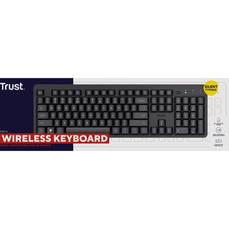 Klawiatura bezprzewodowa Trust Ody II (czarna, układ UE (QWERTY), membranowa, cicha)