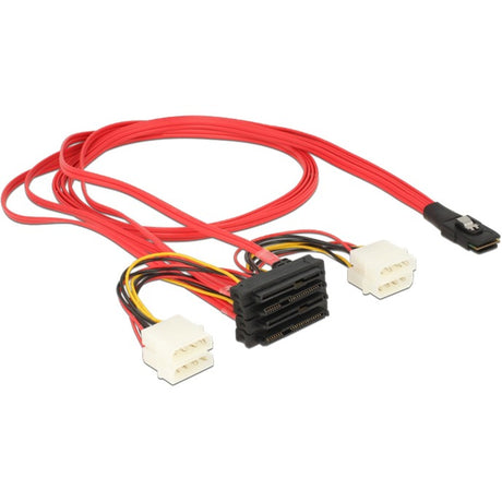 Delock mini SAS SFF-8087 > 4 x SAS SFF-8482 + zasilacz (czerwony czarny, 1 metr)