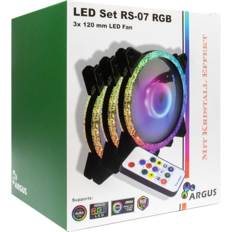 Zestaw wentylatorów inter-tech argus rs-07 rgb 120x120x25 (czarny, 3 sztuki, 120 x 120 x 25 mm, pwm)