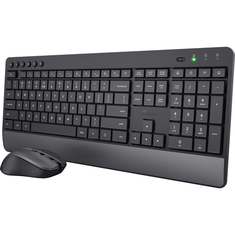 Zaufaj bezprzewodowemu zestawowi klawiatury i myszy Trezo Comfort na komputer stacjonarny (czarny, układ US (QWERTY), 100%)