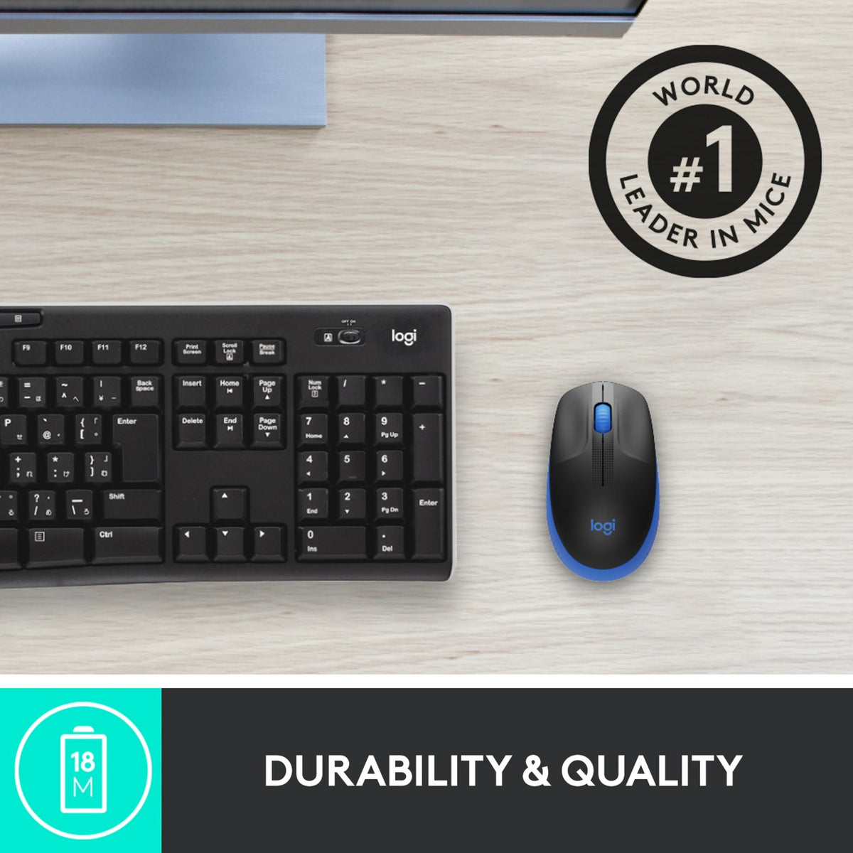Pełnowymiarowa mysz bezprzewodowa Logitech m190 (niebieska, 1000 dpi)