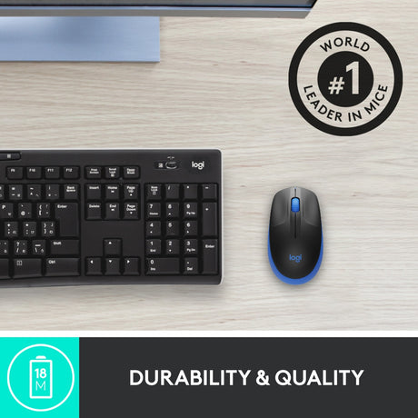 Pełnowymiarowa mysz bezprzewodowa Logitech m190 (niebieska, 1000 dpi)