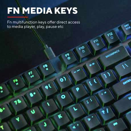 Mechaniczna klawiatura do gier Trust GXT 866 Torix (czarna, układ US (QWERTY), Huano Red, 100%, RGB)