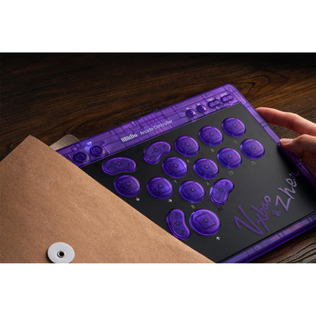 Kontroler 8bitdo arcade - przezroczysta fioletowa edycja sygnowana (fioletowa przezroczysta, 2,4 GHz Bluetooth USB, Nintendo Switch 1 + 2, PC)