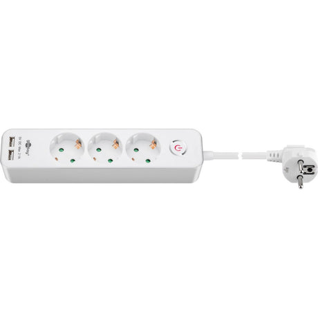 Goobay 3-kierunkowa listwa zasilająca z włącznikiem i listwą zasilającą USB (biała, kabel 1,5 m, 2x USB-A)