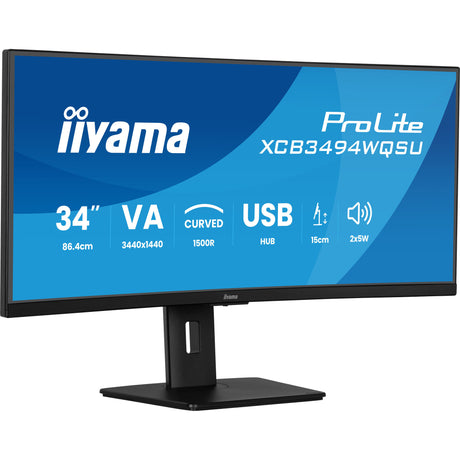 Iiyama Prolite XCB3494WQSU-B1 34 zakrzywiony monitor ultrawide (czarny, 2x HDMI, Display Port, 2x USB-A, 2x USB-C)