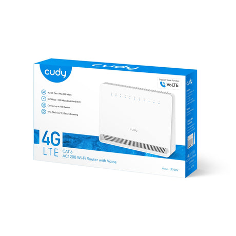 Cudy ac1200 wi-fi 4g lte-cat6 gigabitowy router lt700v mesh router (biały, mesh, aplikacja, gniazdo nano sim)