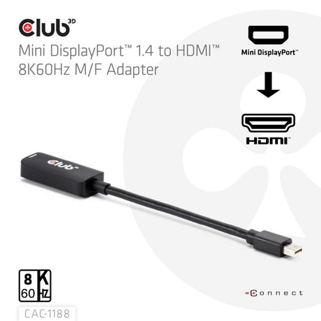 Adapter Club 3D Mini Displayport 1.4 na HDMI 8K60 Hz M-F (czarny)