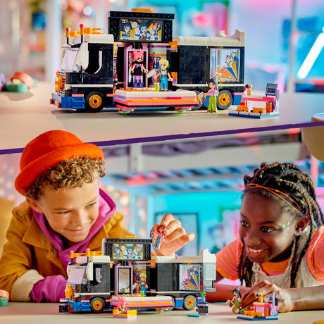 Lego friends — zabawka konstrukcyjna autobusu wycieczkowego z gwiazdami popu (42619)