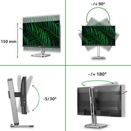 Philips 24b2g5301 23.8 monitor (zilver zwart, 1x displayport, 1x hdmi, 1x vga, 3x usb-c, 4x usb-a, 1x rj-45)