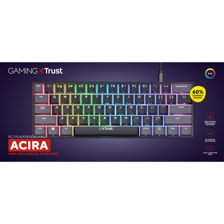 Trust GXT 867 Acira mini mechaniczna klawiatura do gier 60% (czarna, układ US (QWERTY), Outemu Red, 60%, RGB)