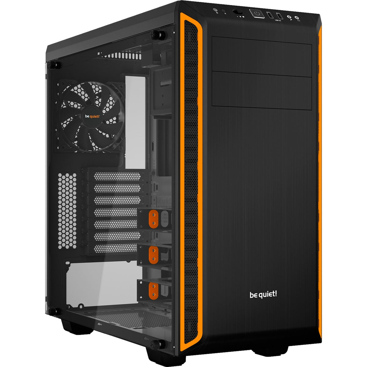 Bądź cicho! obudowa midi tower pure base 600 window (czarno-pomarańczowa | 2x USB-A | szkło hartowane)