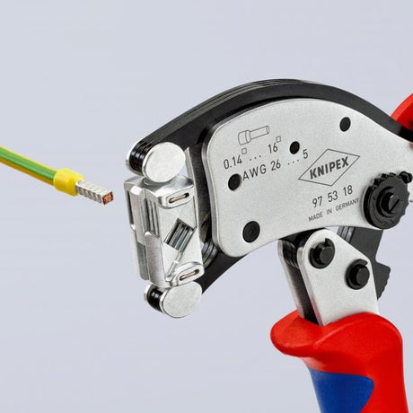 Knipex twistor 16 samonastawnych szczypiec do zaciskania tulejek (czerwony niebieski, z obrotową głowicą zaciskającą)
