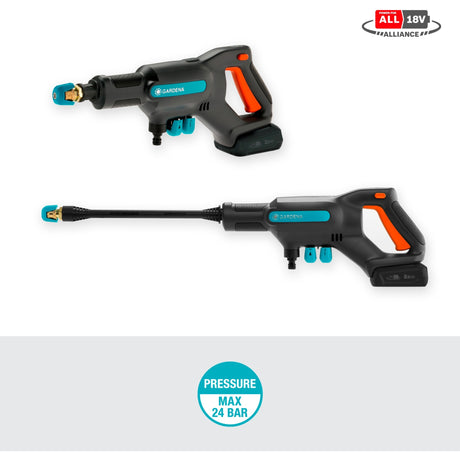 Gardena Aquaclean 24 18v p4a - myjka wysokociśnieniowa akumulatorowa - 24 bar - w komplecie. akumulator i ładowarka