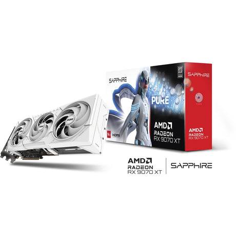 Karta graficzna Sapphire Radeon RX 9070 XT Pure (biała, 2x Display Port, 2x HDMI 2.1, Rdna4)