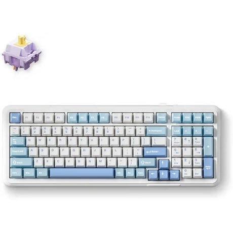 Mchose K99 Sky Blue Hiacynt Bezprzewodowa mechaniczna klawiatura RGB z uszczelką do montażu na uszczelce (biała, układ amerykański (Qwerty), KTT Hiacynt, RGB, Hot Swap, Double-Shot PBT, bezprzewodowa | Bluetooth | USB-C)