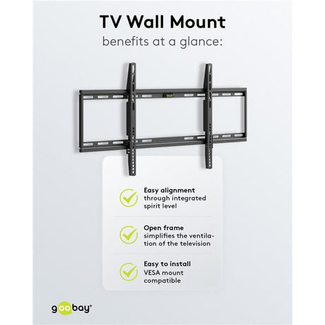 Uchwyt ścienny do telewizora Goobay, stały, 43–100 cali (109–254 cm), maks. Montaż ścienny 70 kg (czarny)