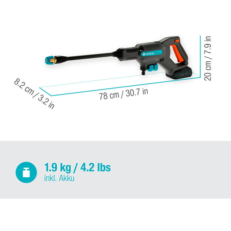 Gardena Aquaclean 24 18v p4a - myjka wysokociśnieniowa akumulatorowa - 24 bar - w komplecie. akumulator i ładowarka
