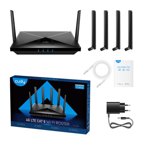 Cudy ac1200 Wi-Fi 4g LTE-cat6 gigabitowy router mesh (czarny, siatka, aplikacja, 2x gniazdo nano SIM)