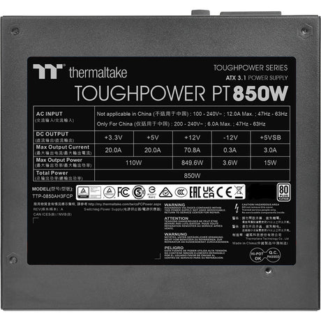 Zasilacz Thermaltake ToughPower pt Modular 850 W (1x 12 V-2x6, 4x pcie)