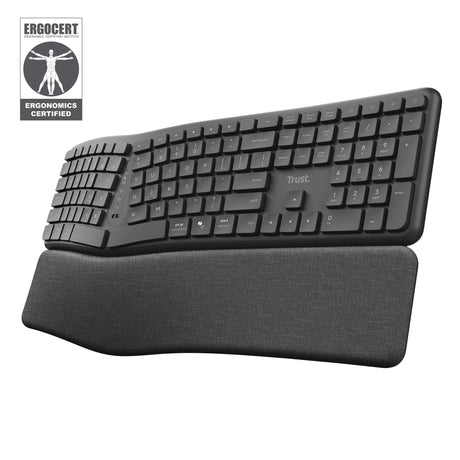 Ergonomiczna klawiatura bezprzewodowa Trust Keyra (czarna, układ US (QWERTY), 100%, 2,4 GHz USB | Bluetooth)