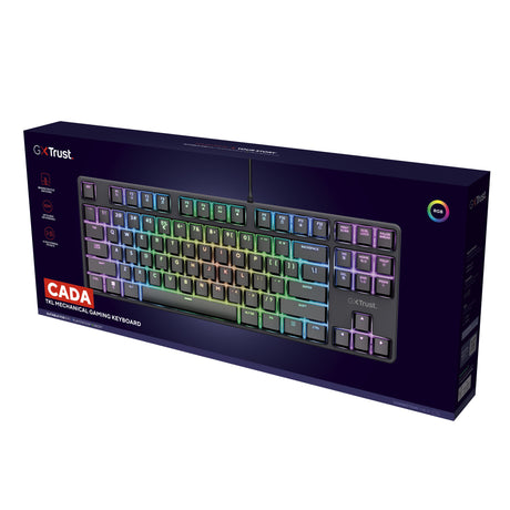 Kompaktowa mechaniczna klawiatura do gier Trust GXT 864 Cada (czarna, układ amerykański (Qwerty), Huano Brown, RGB)