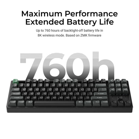 Keychron k8 ultra 8k wireless custom mechanical keyboard (zwart, us lay-out (qwerty), apex red, 80% (tkl), rgb leds, osa double-shot pbt, usb-c | 2.4 ghz | bluetooth 5.2)