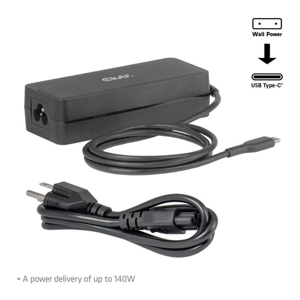Club 3d usb-c laptop charger 140w, 1 meter (zwart, 1x usb-c)