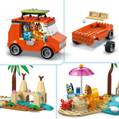 Lego Bluey - zabawka konstrukcyjna dojazd samochodem Bluey'ego na plażę (11202)
