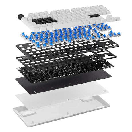 Mechaniczna klawiatura do gier Pulsar pcmk 2he tkl (biała, układ amerykański (qwerty), 80% (tkl), rgb, pbt podwójne klawisze, hot-swap)
