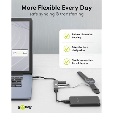 Goobay slim Hub USB z 4 portami, USB-C na USB-C USB-A, 5 Gbit s (jasnoszary)