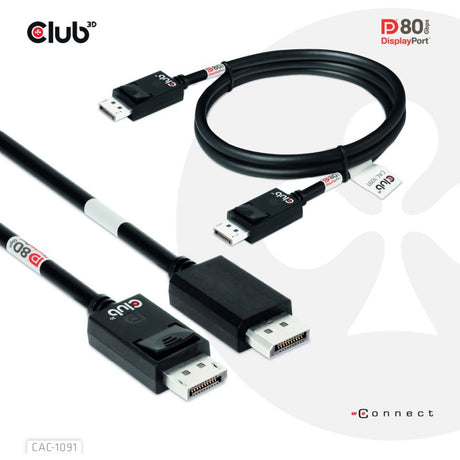 Kabel z certyfikatem Club 3D DisplayPort 2.1 Vesa DP80 męsko-męski (czarny, 1,2 m, 4K 240 Hz, 8K 60 Hz, 80 Gb/s)
