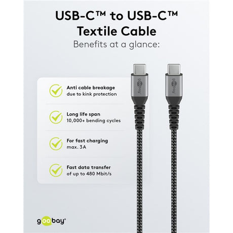 Szybka ładowarka Goobay USB-C nano (65 W) i tekstylny kabel USB-C (czarny, 1 metr)